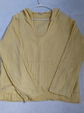 Lotus & Luna Yellow Cotton Gauze Hoodie Top Size L